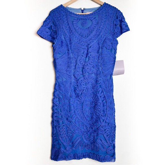 NWT JS Collections Royal Blue Short Sleeve Mesh Cocktail Dress Size 10 - Picture 2 of 8